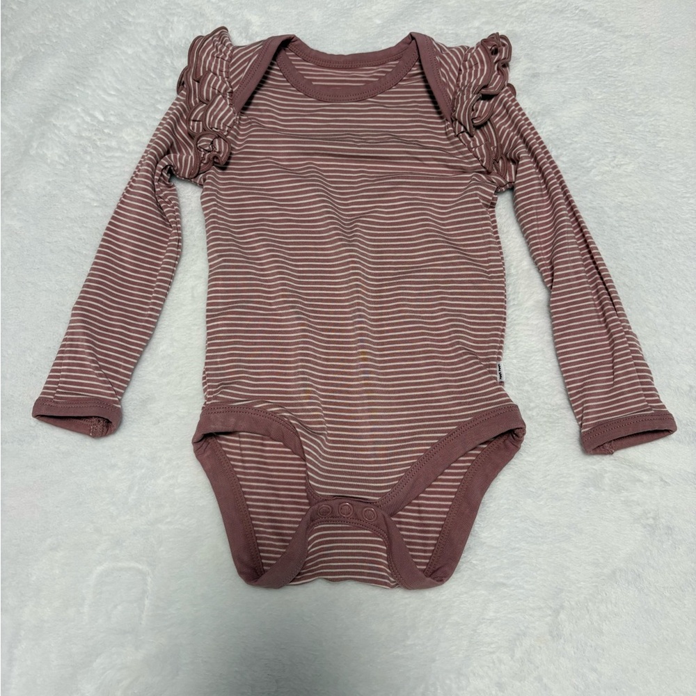 Little Sleepies Rosewood Stripe Flutter Sleeve Bodysuit 3-6M EUC